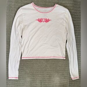 PacSun White Long Sleeve Top with Pink Trim